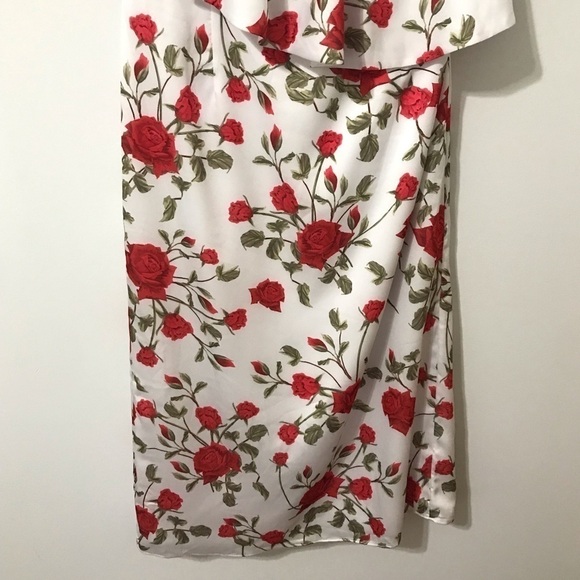 Fame and Partners Briar Rose White Red Floral One Shoulder Dress Ruffle US 8 NWT - Picture 7 of 12